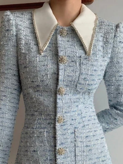 Light blue buttoned long sleeves short dress - Wapas
