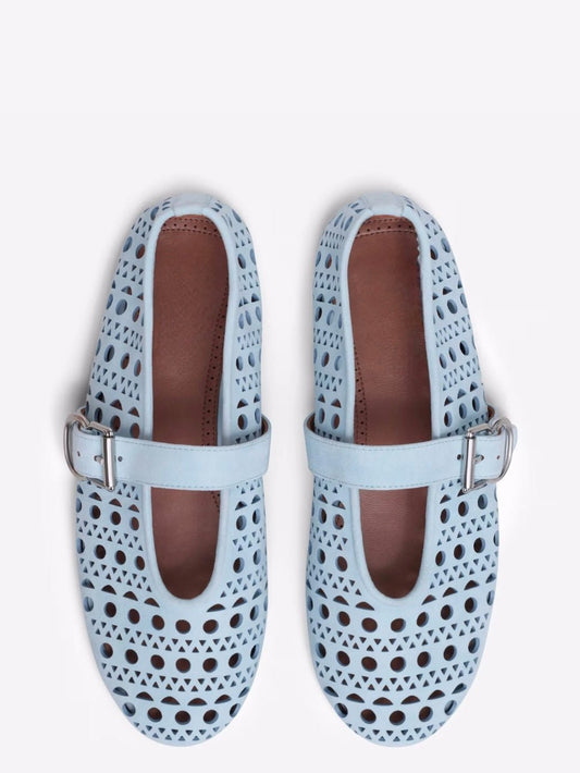 Light blue cutout pattern flats shoes - Wapas