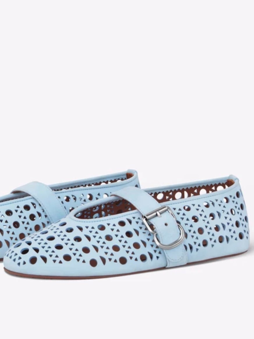 Light blue cutout pattern flats shoes - Wapas