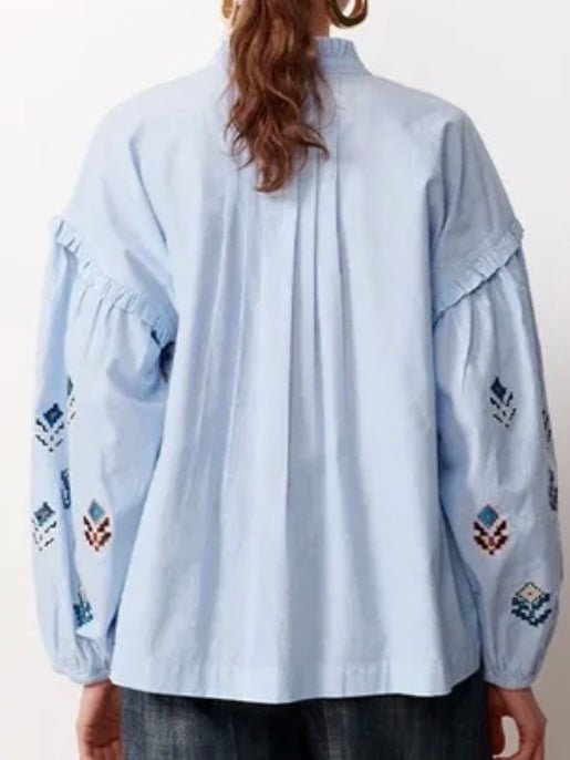 Light blue embroidered ruffled shirt - Wapas