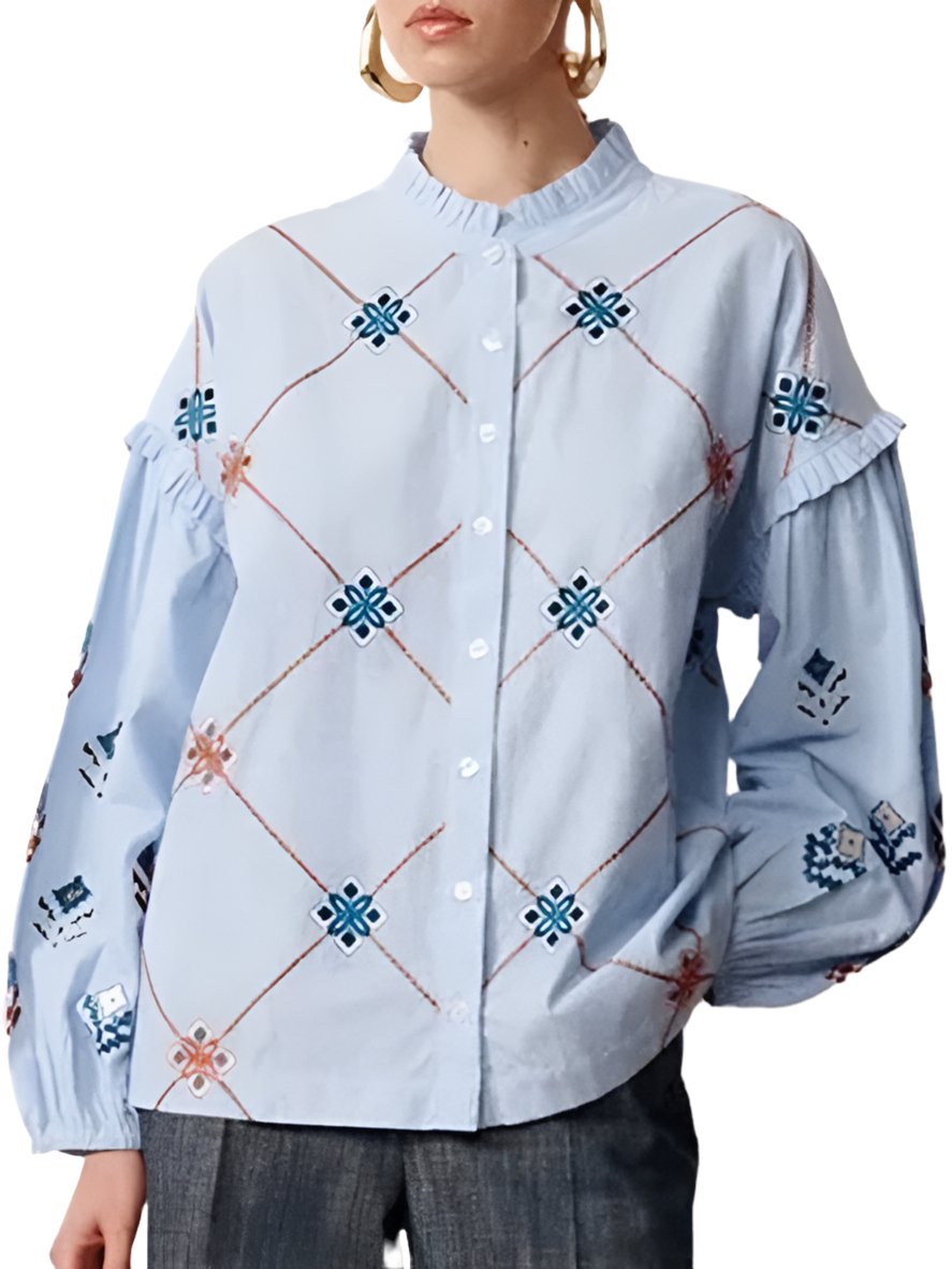 Light blue embroidered ruffled shirt - Wapas