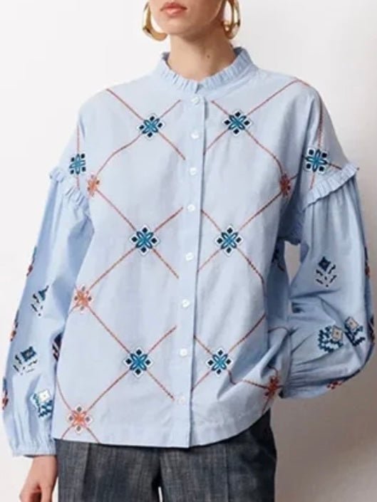 Light blue embroidered ruffled shirt - Wapas