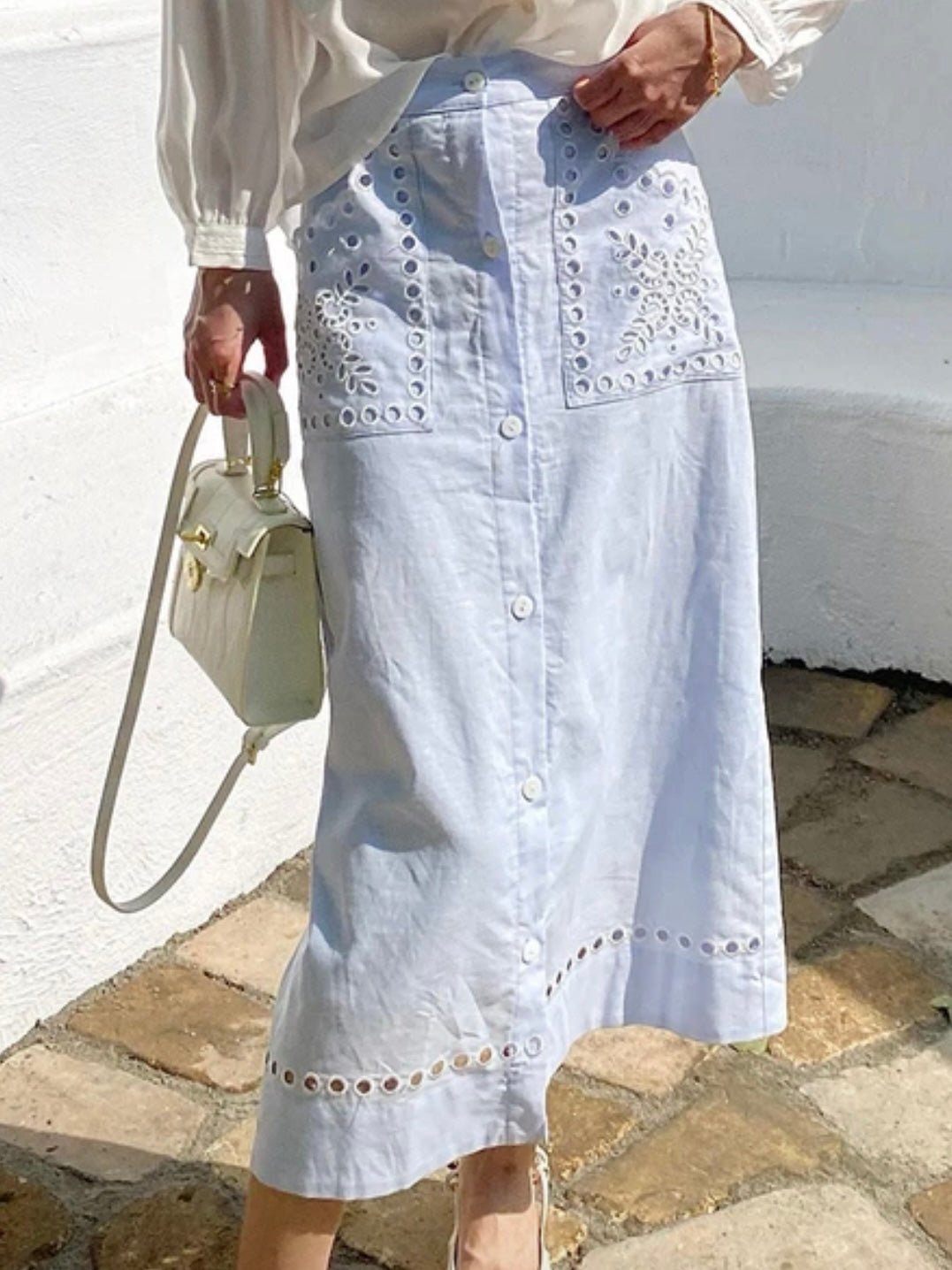 Light blue eyelet maxi skirt - Wapas