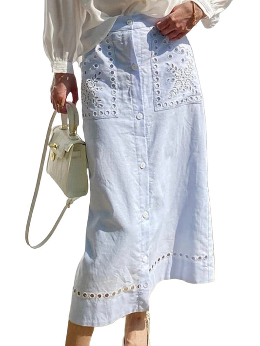 Light blue eyelet maxi skirt - Wapas