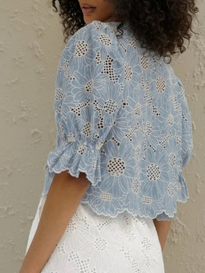 Light blue floral lace shirt - Wapas