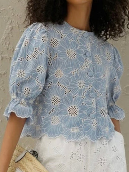 Light blue floral lace shirt - Wapas