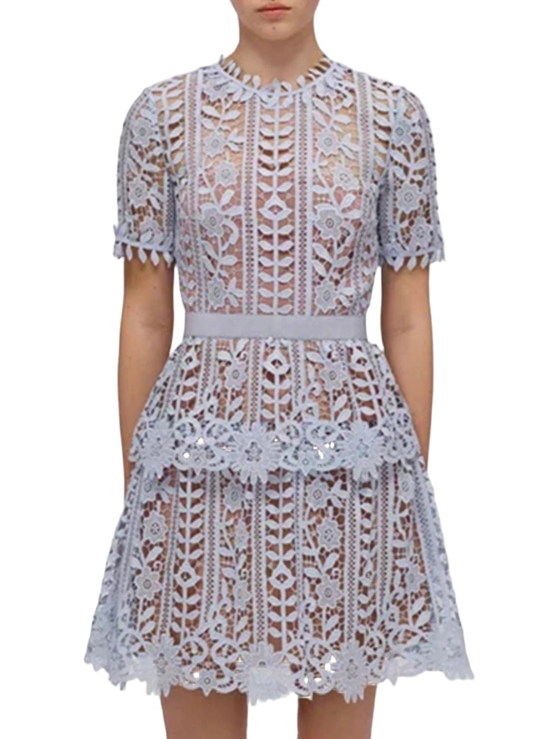 Light blue flowers lace mini dress - Wapas