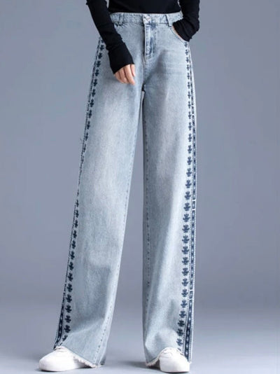 Light blue jeans embroidered pants - Wapas