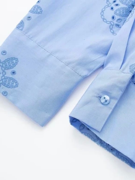 Light blue lace embroidered details shirt - Wapas