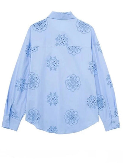 Light blue lace embroidered details shirt - Wapas