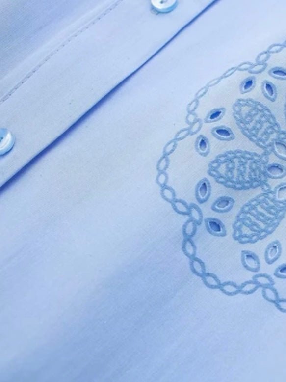 Light blue lace embroidered details shirt - Wapas