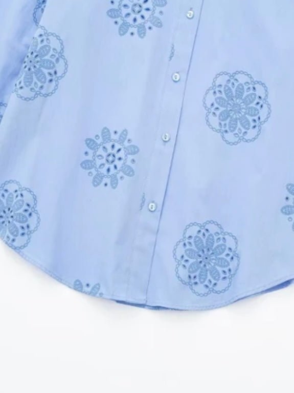 Light blue lace embroidered details shirt - Wapas