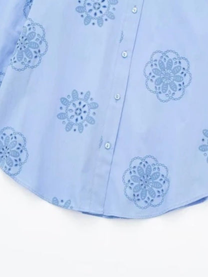 Light blue lace embroidered details shirt - Wapas