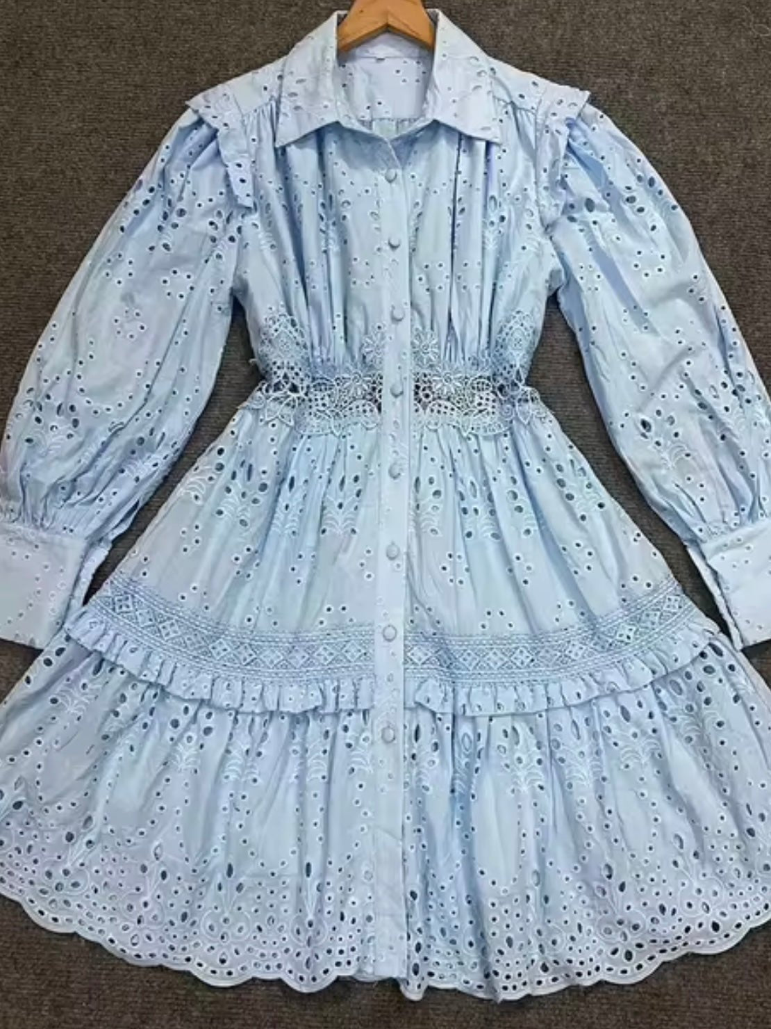 Light blue lace embroidered mini dress - Wapas