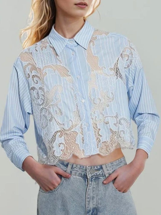 Light blue laced embroidered blouse - Wapas