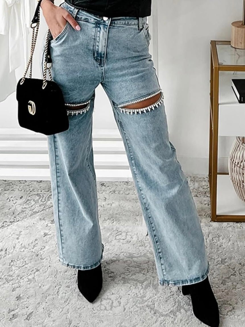 Light blue ripped jeans straight pants - Wapas