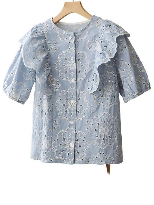 Light blue ruffles and lace top - Wapas