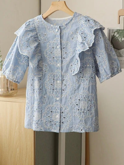 Light blue ruffles and lace top - Wapas