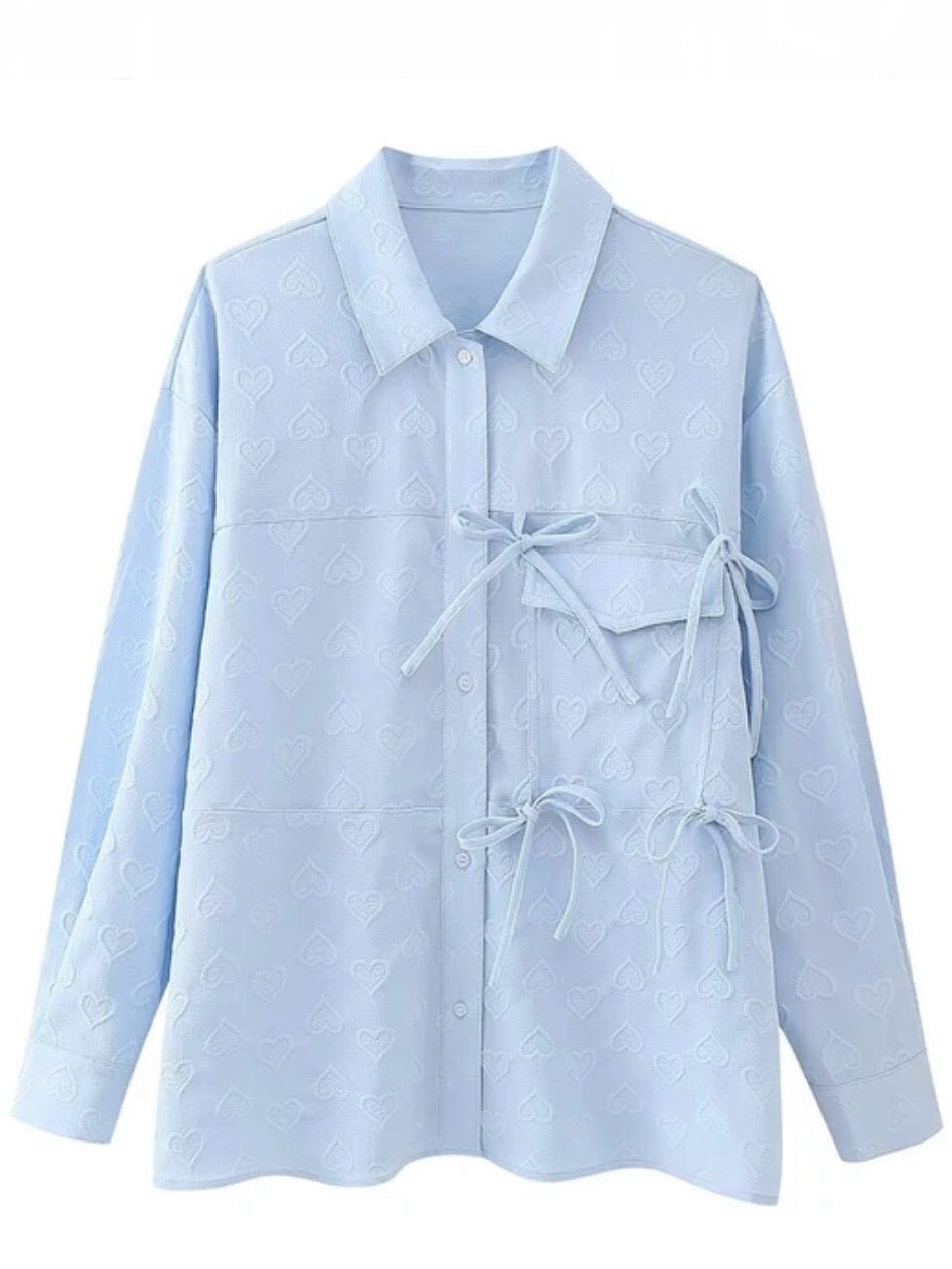 Light blue small bows and hearts texture shirt - Wapas