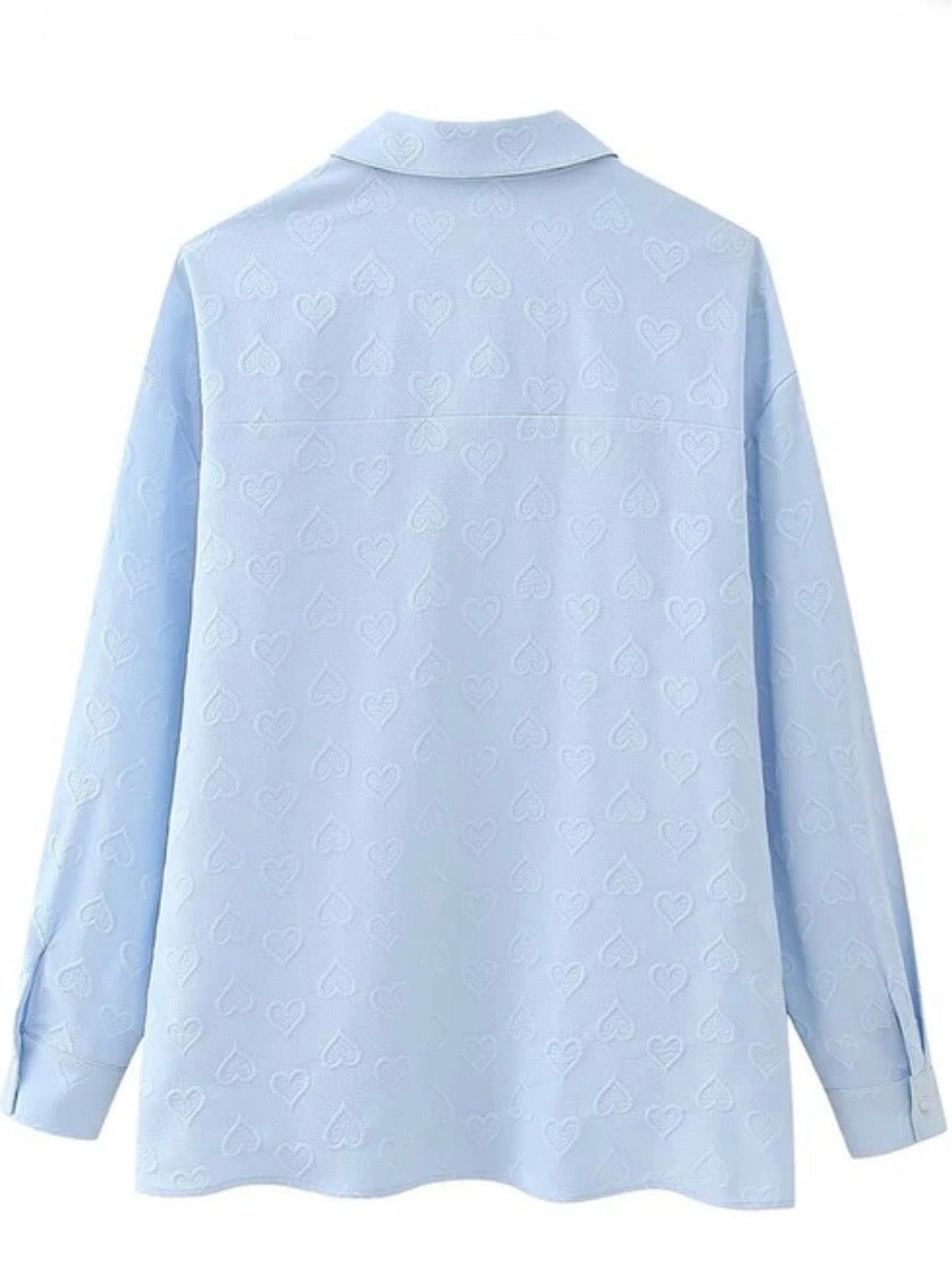 Light blue small bows and hearts texture shirt - Wapas