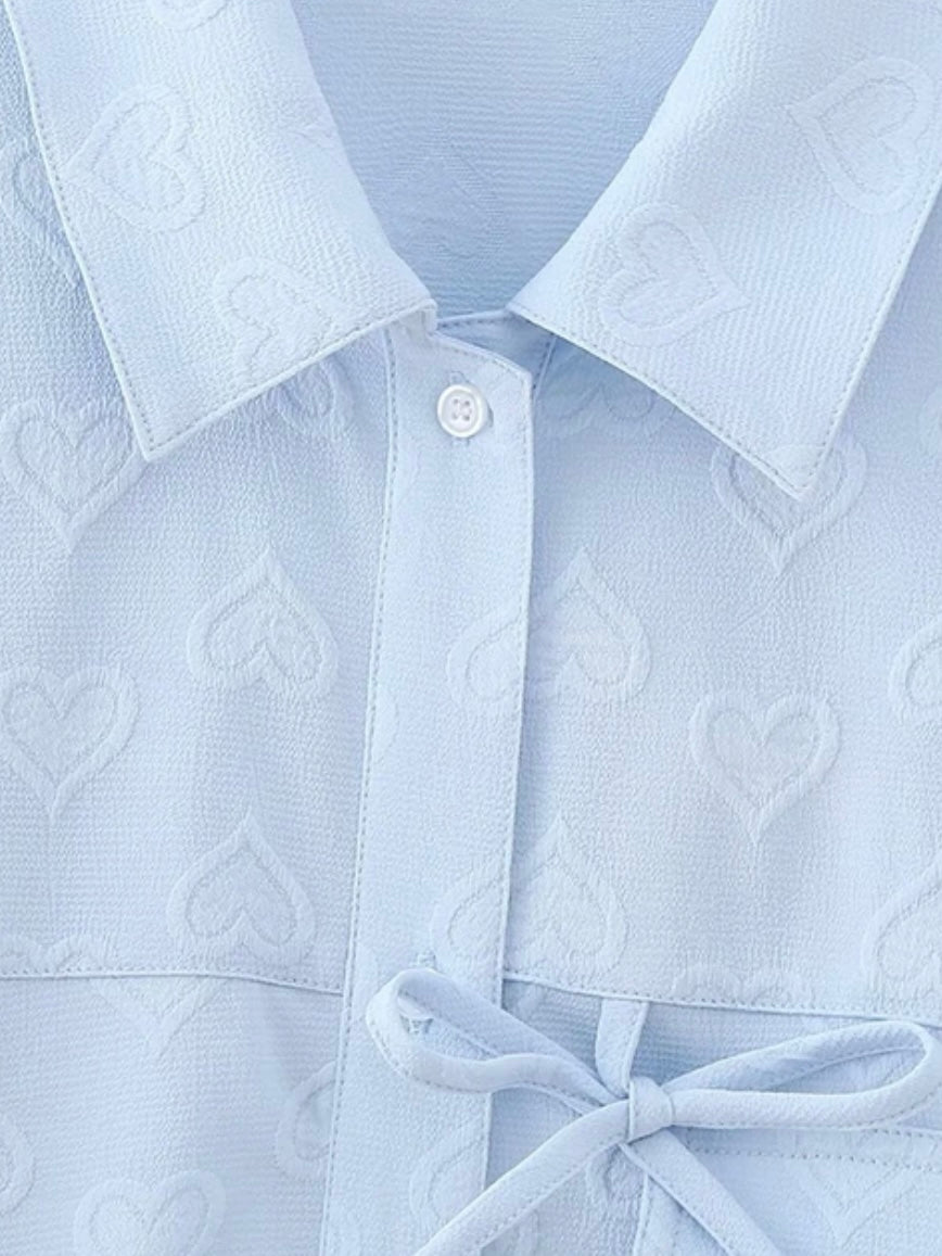 Light blue small bows and hearts texture shirt - Wapas