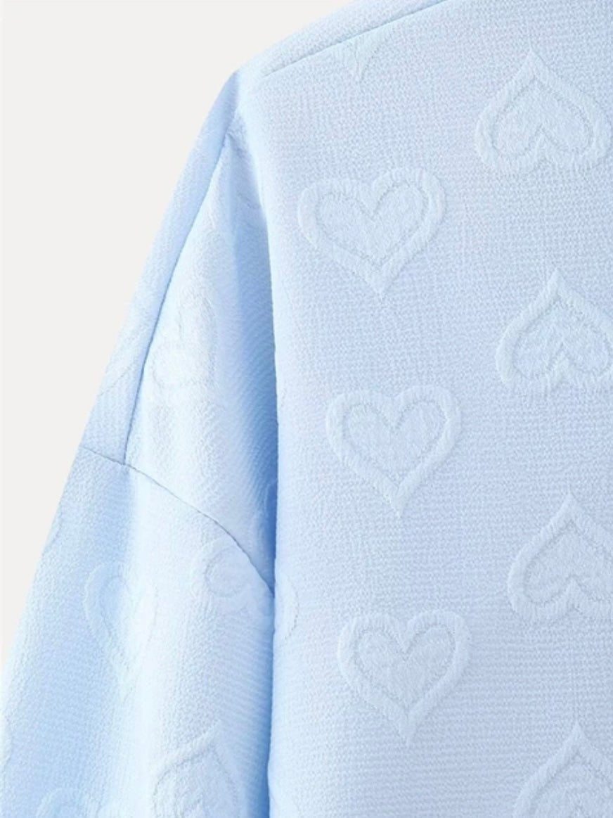 Light blue small bows and hearts texture shirt - Wapas