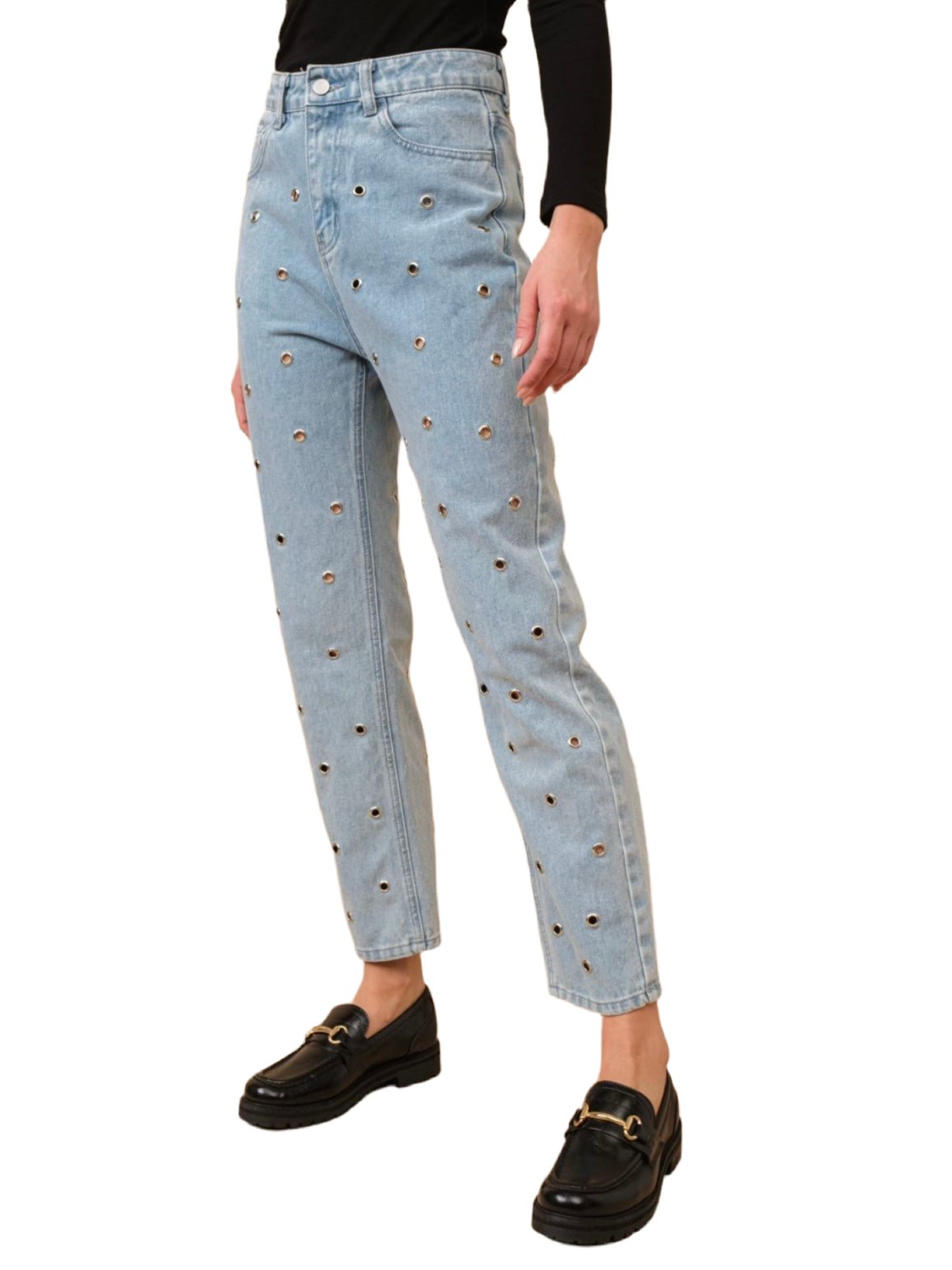 Light blue straight holes jeans pants - Wapas