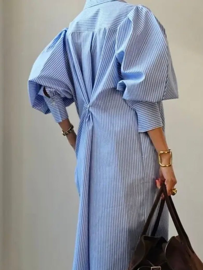 Light blue striped loose midi dress - Wapas