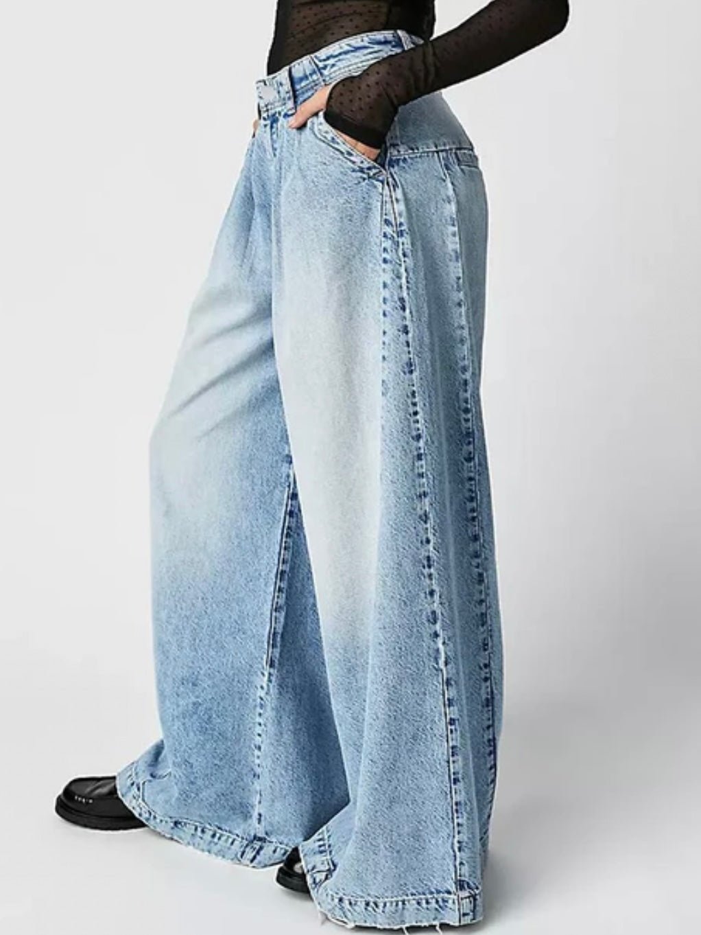 Light blue washed wide leg pants - Wapas