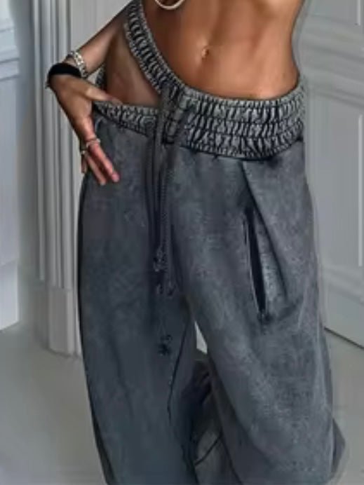 Light gray double elastic waist joggers - Wapas