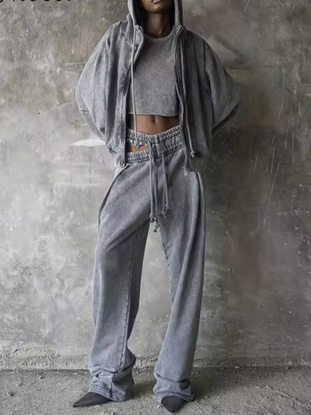 Light gray double elastic waist joggers - Wapas