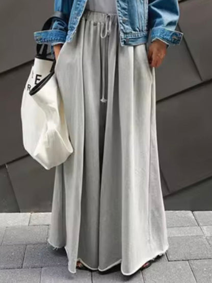 Light gray solid wide relaxed pants - Wapas