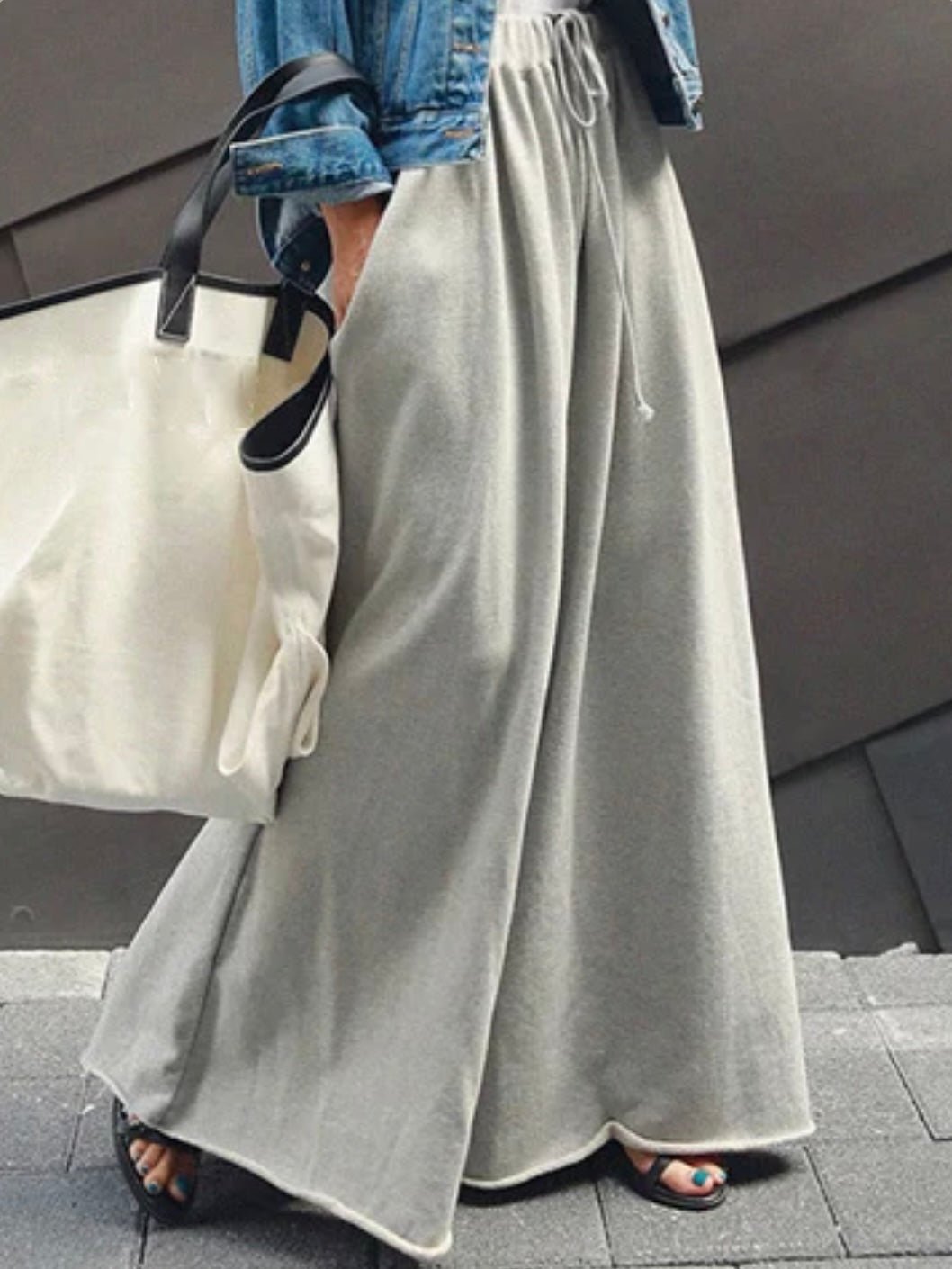 Light gray solid wide relaxed pants - Wapas