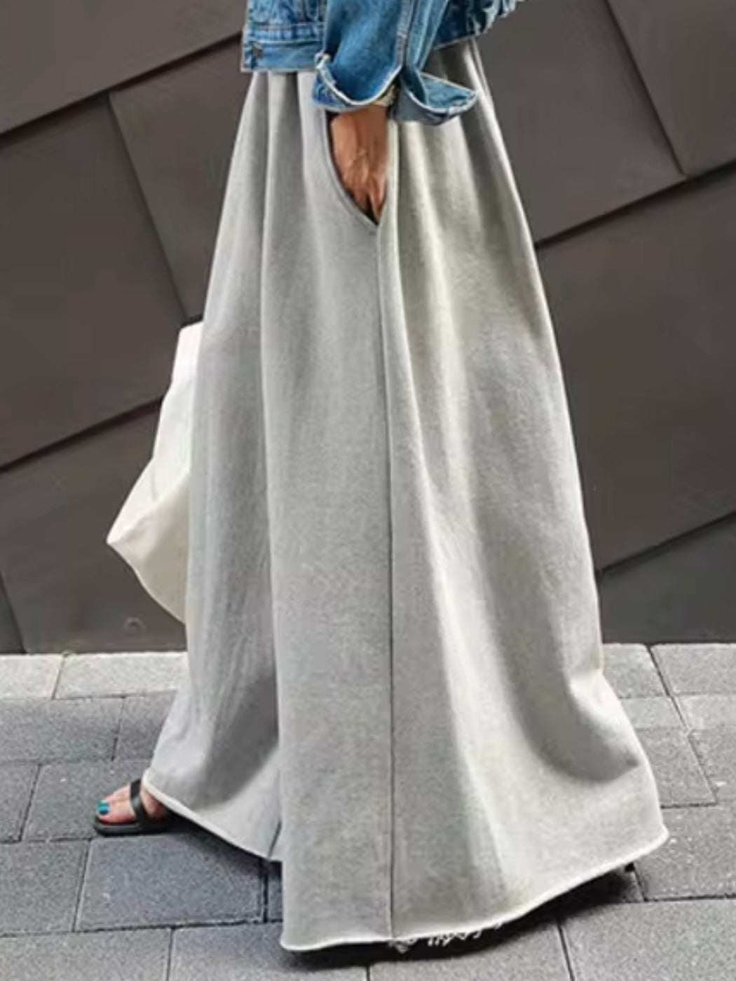 Light gray solid wide relaxed pants - Wapas