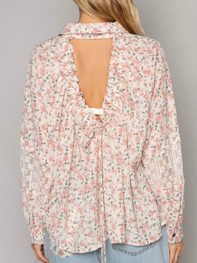 Light pink flowers crochet lace shirt - Wapas