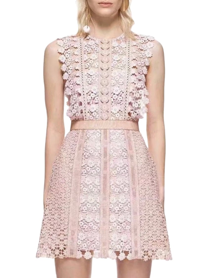 Light pink lace short dress - Wapas