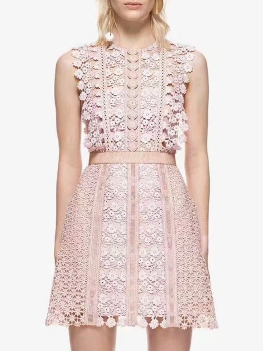 Light pink lace short dress - Wapas