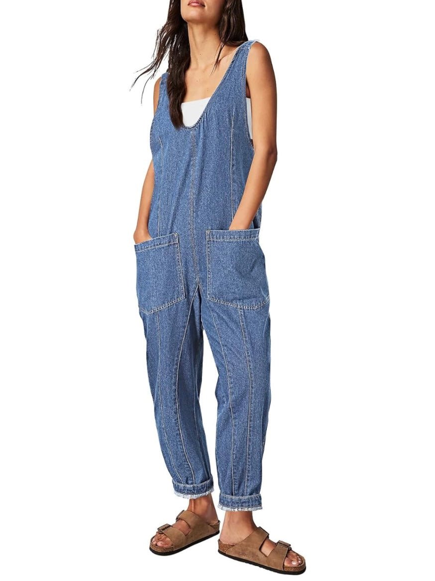 Denim capri fashion jumpsuit