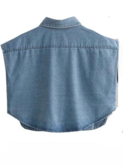 Mid blue denim big pockets crop top / jacket - Wapas