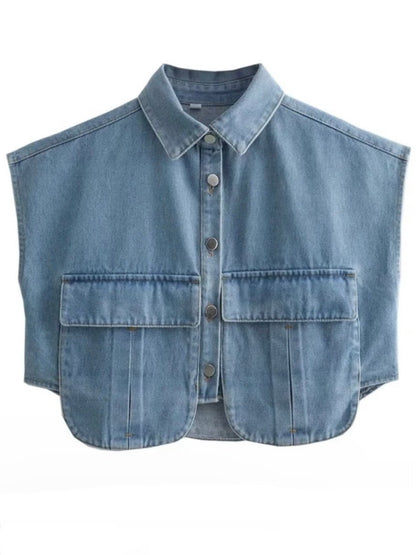 Mid blue denim big pockets crop top / jacket - Wapas