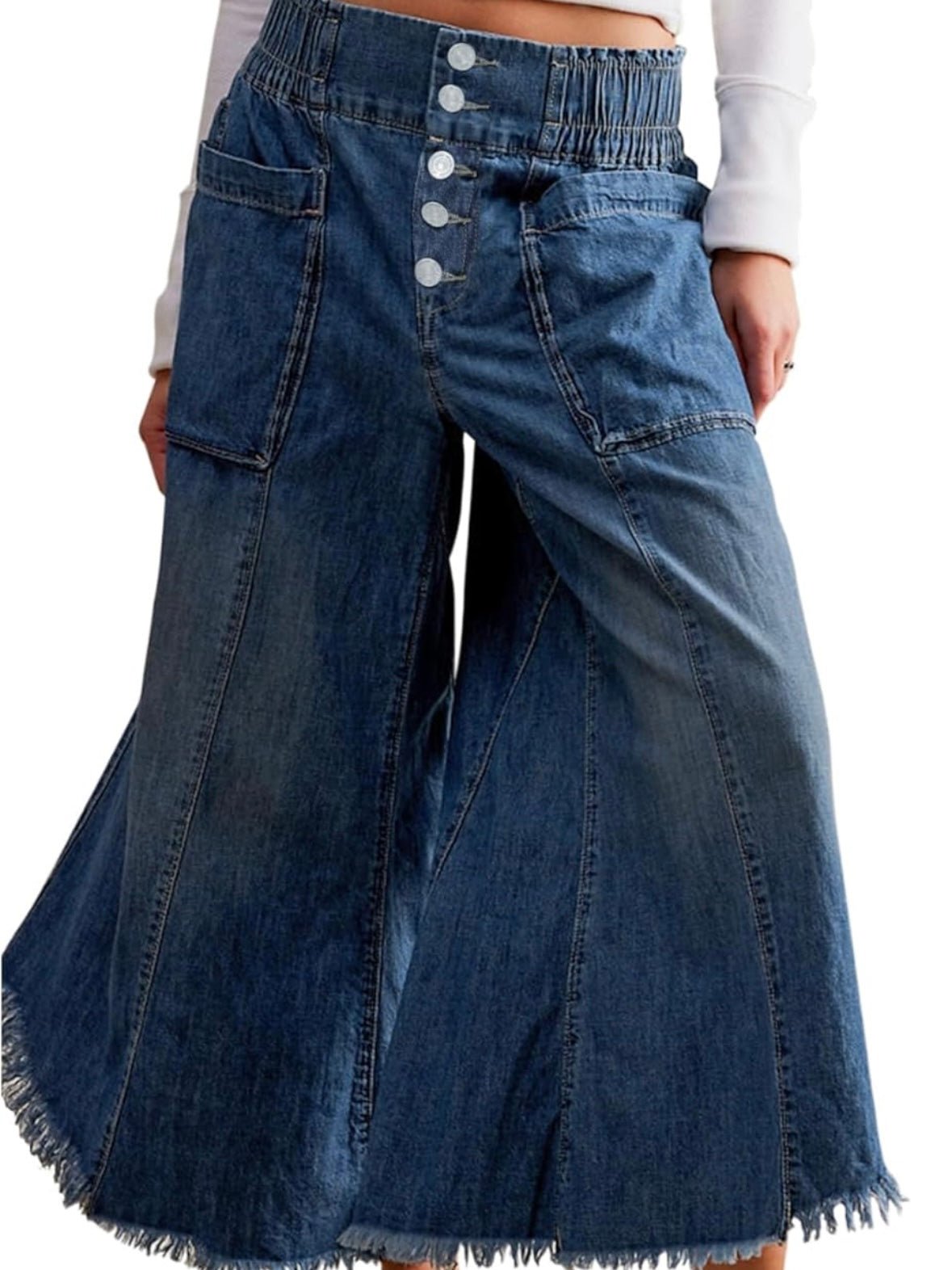 Mid blue denim capri wide pants - Wapas