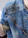 Mid blue denim zippers crop jacket - Wapas