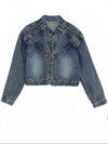 Mid blue denim zippers crop jacket - Wapas