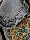 Mid blue floral embroidered jeans flaps jacket - Wapas