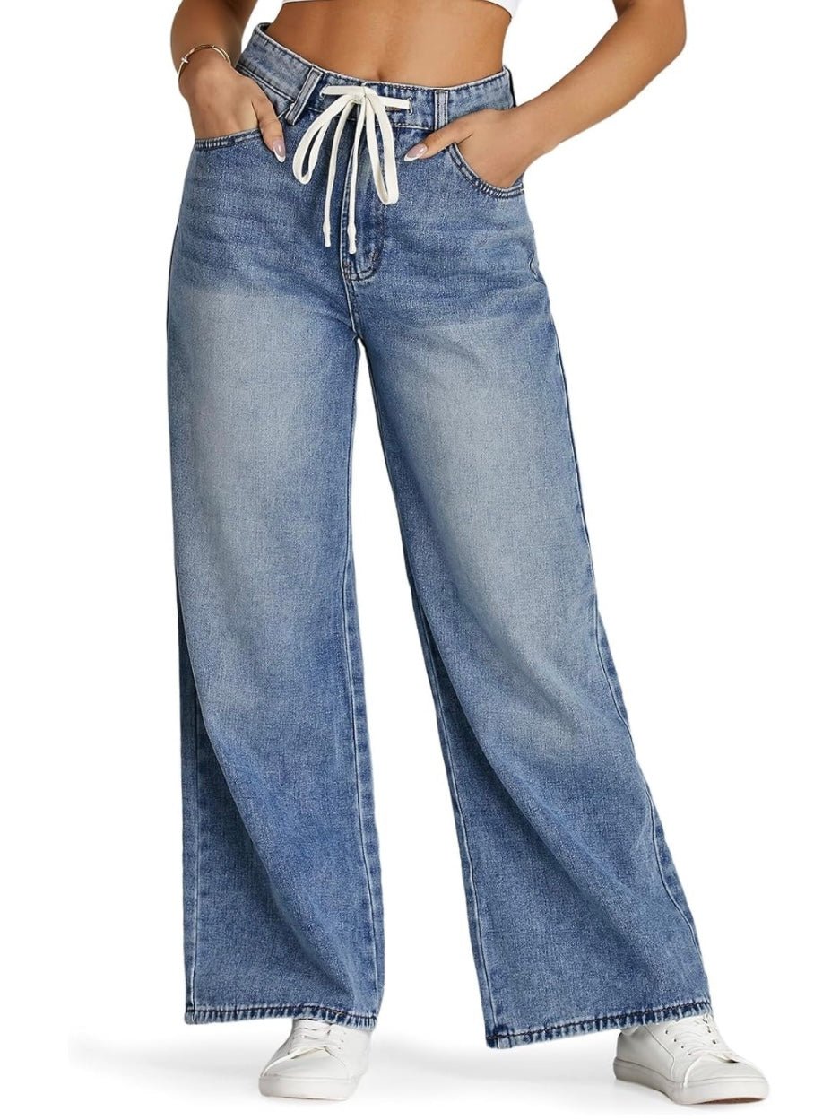 Mid blue jeans tied pants - Wapas