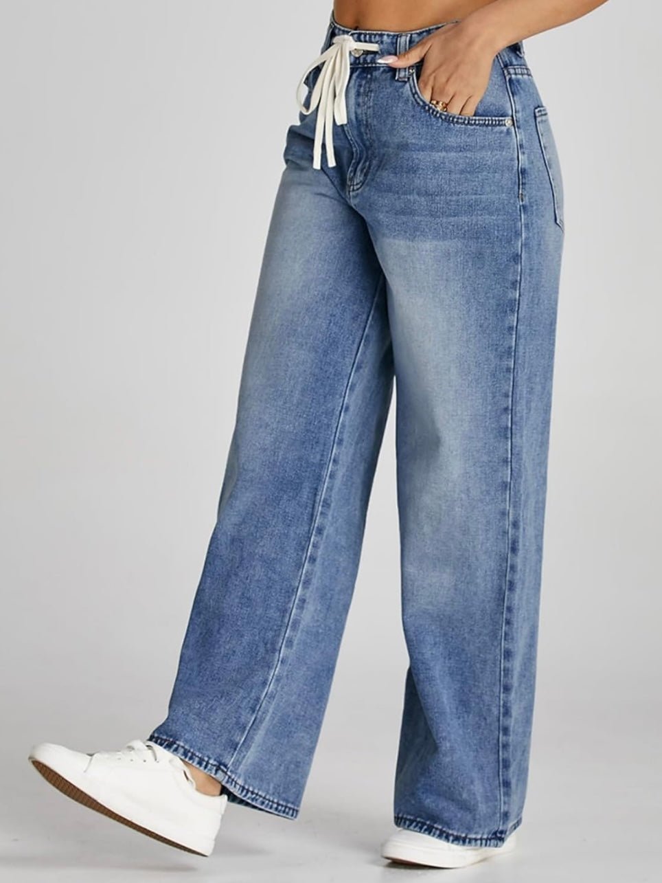 Mid blue jeans tied pants - Wapas