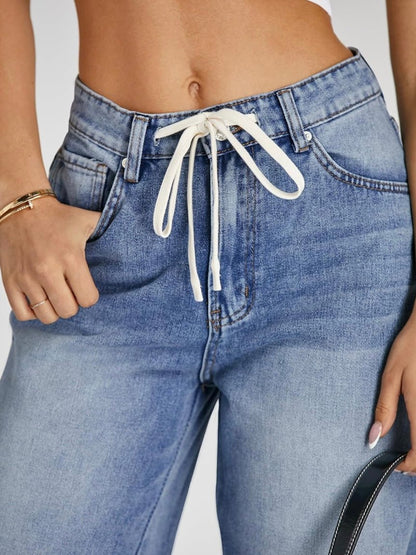 Mid blue jeans tied pants - Wapas