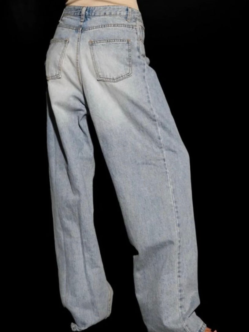 Mid blue washed crossed front jeans pants - Wapas