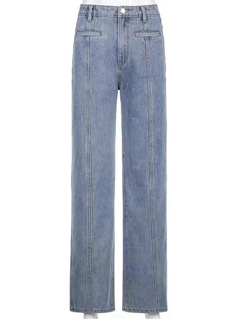 Mid blue washed jeans red stars stretch pants - Wapas