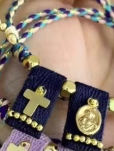 Multicolored bracelet with gold cross pin - Wapas